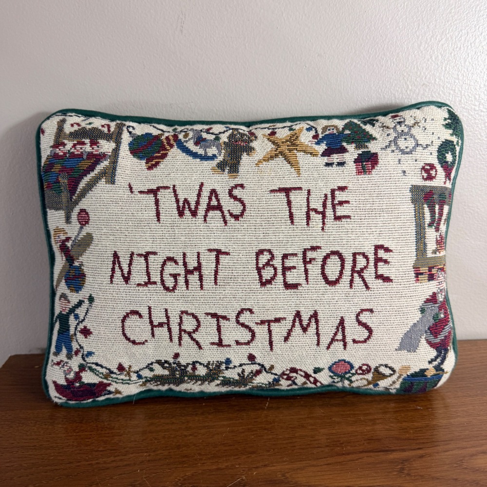 Vintage Twas The Night Before Christmas Tapestry Pillow Holiday Santa Decor